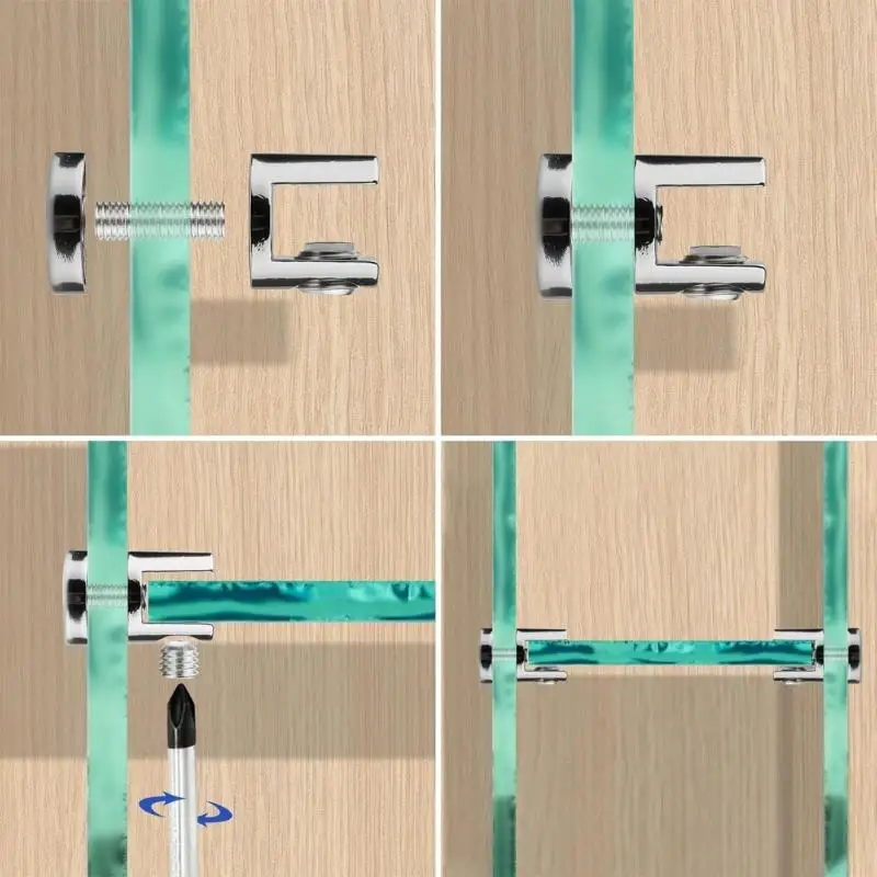 Pack Of 6 Single Side Glass Shelf Brackets Heavy Duty Glass Clamping Brackets Corrosion Resist for 5-10mm Thick Panel