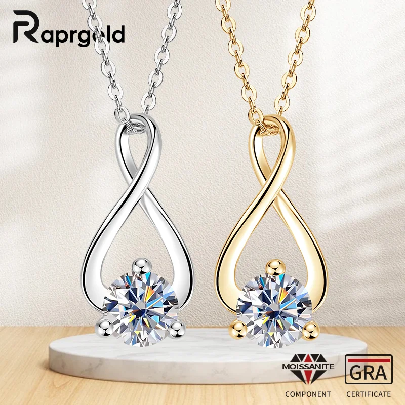 

RAPRGOLD Certified 1CT Round Moissanite Infinite Pendant Necklace for Women 925 Sterling Silver Jewelry Chain Gifts Collare