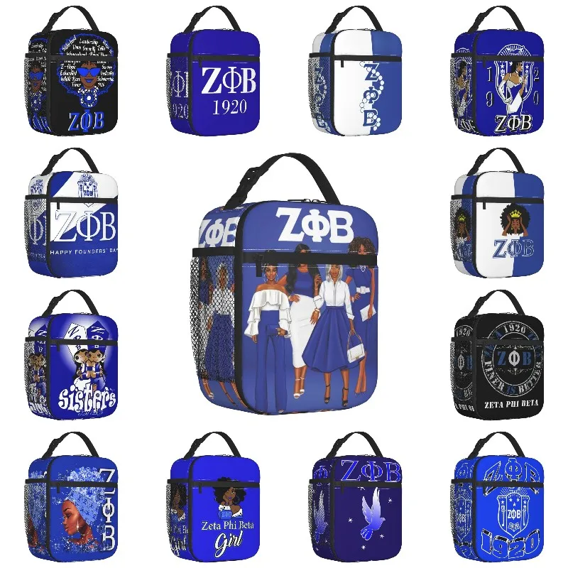 Zeta Phi Beta Sorority Insulated Lunch Bags for Women ZOB Portable Thermal Cooler Bento Box Outdoor Camping Travel