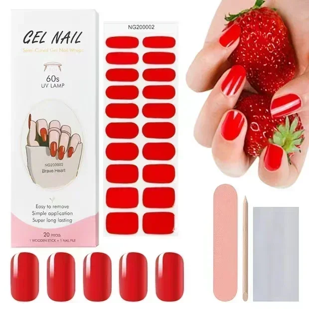 Auroras UV Semi-Curado Gel Nail Patch, Geléia Rosa, Gradiente de Pérola, Nu, Slider Adesivo, Longa Duração, Cobertura Completa, Adesivo, 20 Dicas