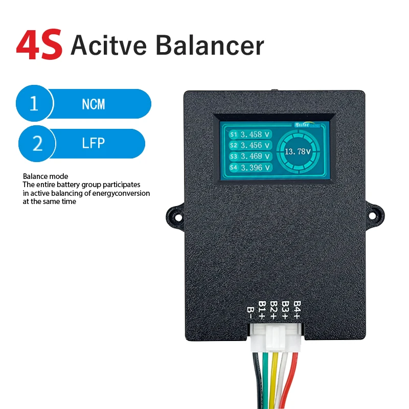 Heltecbms 4S 5A Active Balancer with Voltage Display Screen NCM/LFP Battery Energy Capacitor  Lifepo4 Active Equalizer Balancer