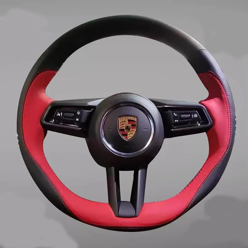 

Hand-Stitched non-slip genuine Leather Sports styler Steering Wheel Cover For Porsche Taycan Boxste Panamera Macan Cayenne 718