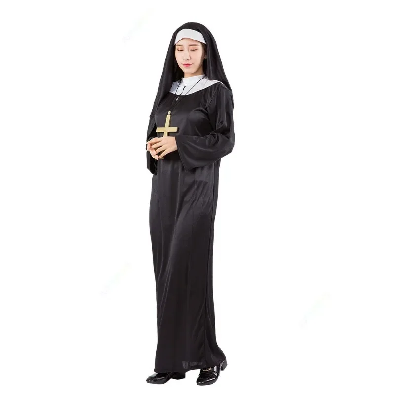 Costumi cosplay da prete per uomini di Halloween per vestiti da donna Carnevale suora abiti lunghi abbigliamento da chiesa religiosa cattolica missionario