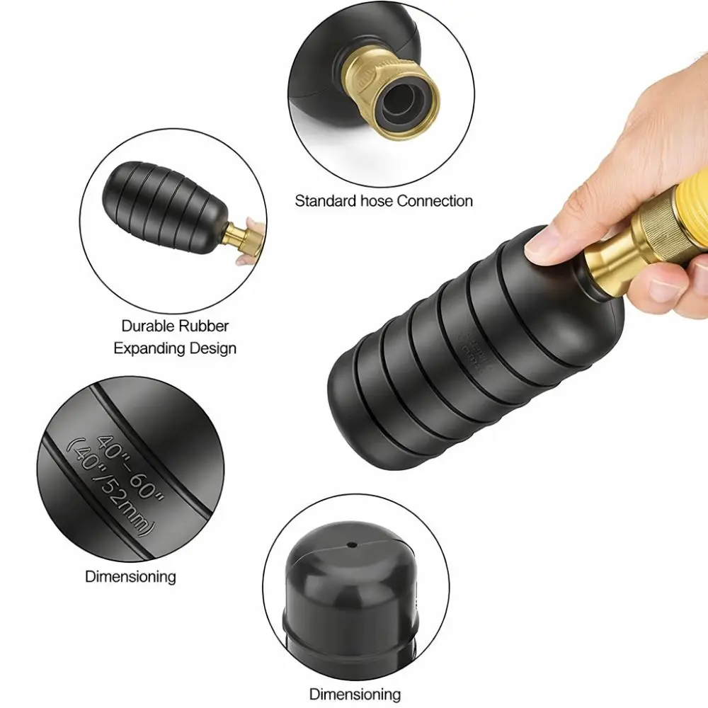 Durable Rubber Drain Bladders Multi Functional Water Pressure Drain Cleaning Bladders Sewer Line Unclog Main Drain Kitchen Sinks