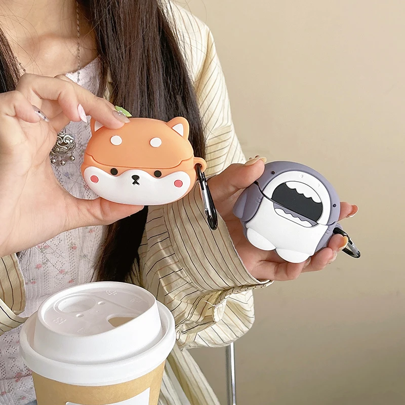 Cartoon Shiba Inu Shark Cute Kawaii Silicone Case for Samsung Galaxy Buds3 Pro Buds 3 Cover Protective Shell for GalaxyBuds