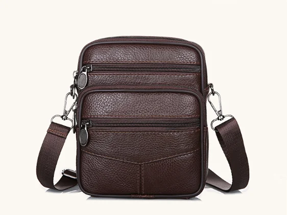Men's Large-Capacity Leather Shoulder Bag Top Layer Cowhide Multi-Functional Crossbody Bag for Business And Office Use