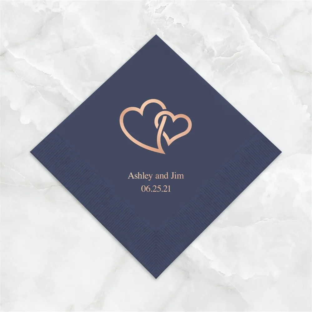 

50PCS Interlocking Heart Print Napkins - Paper Wedding Napkin - 50 Pack Custom Napkins - Engagement Party - Anniversary Party -