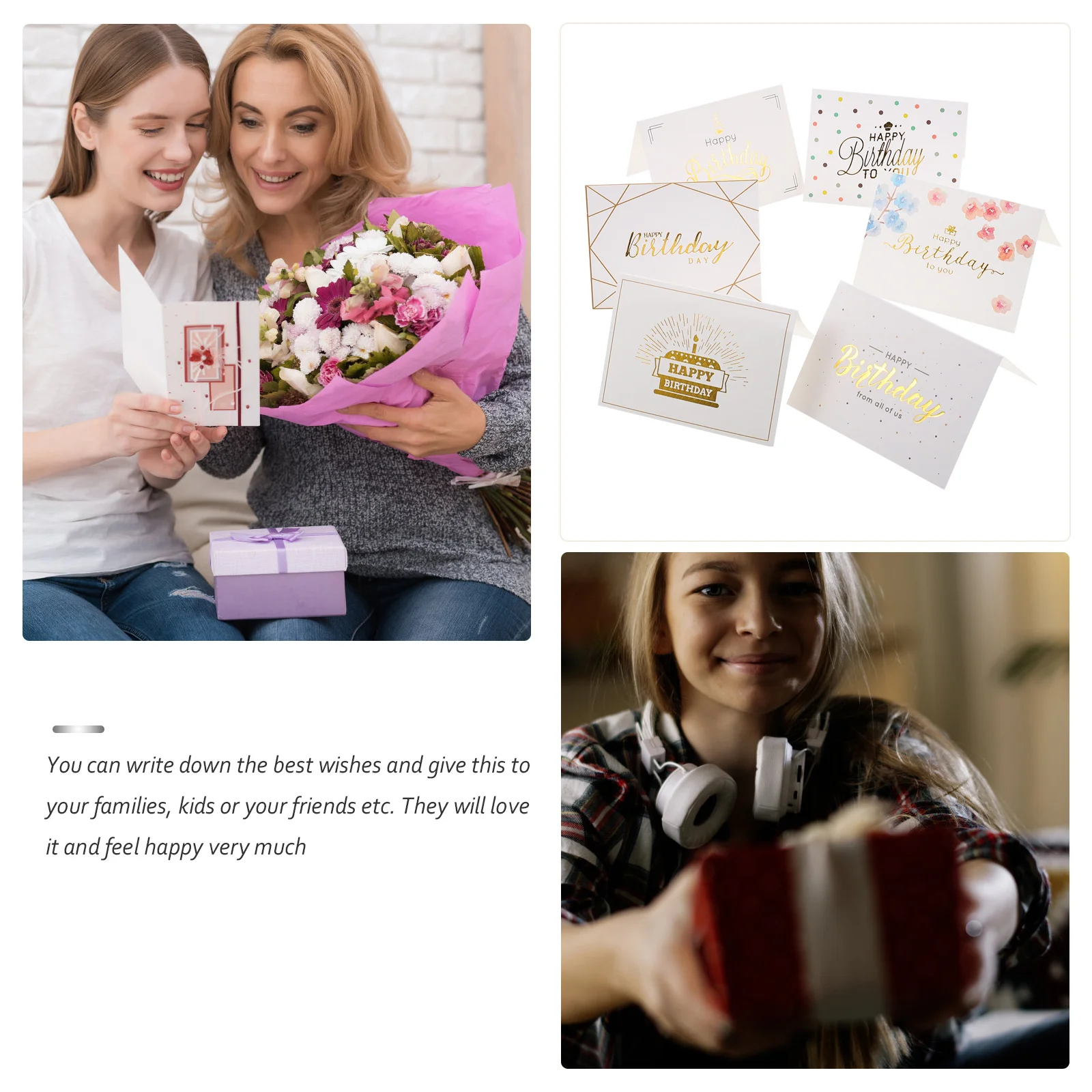 

60Pcs Birthday Greeting Cards Gold Foil Folding Design Handmade for Writing Wishes Birthday Blessing Cards Bulk