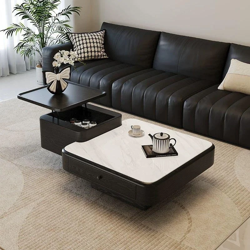 Supercrystalline stone liftable coffee table square high-end living room household small apartment dedicated modern and simple