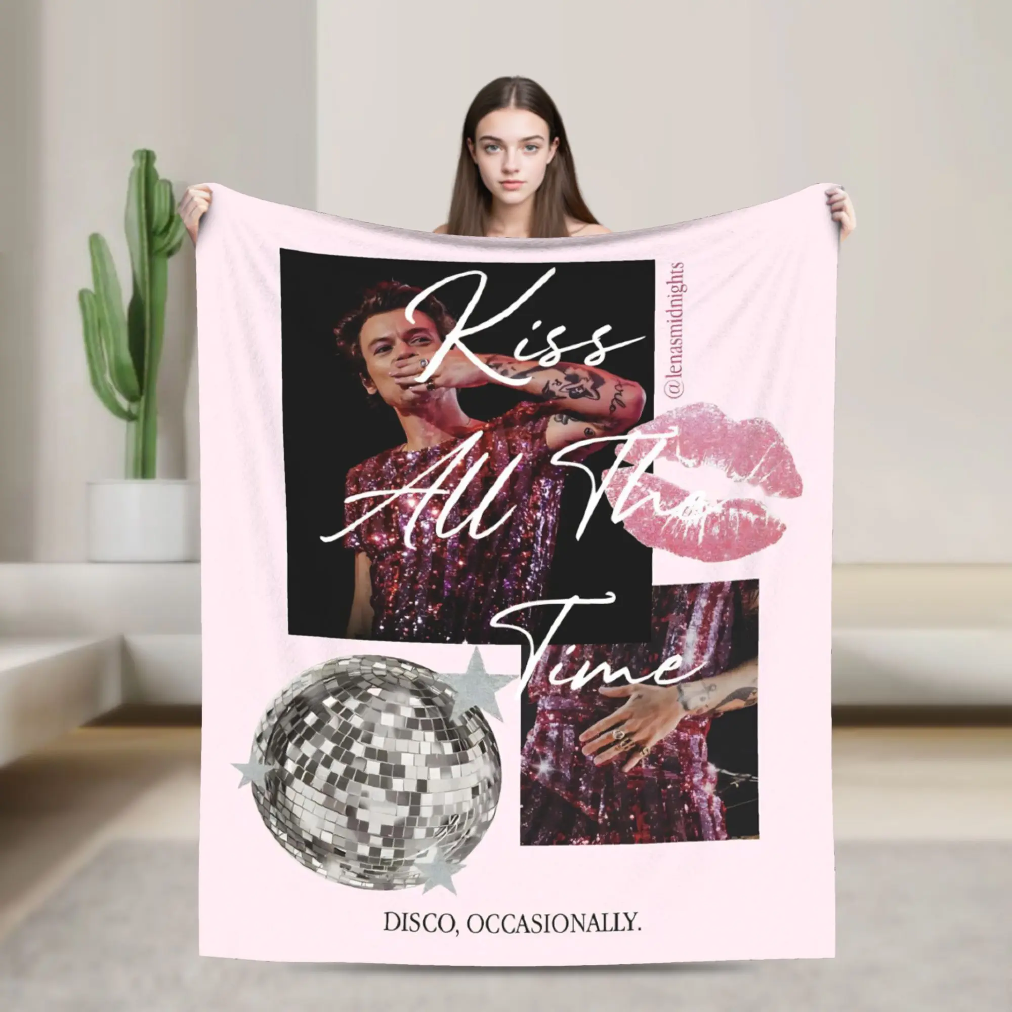 Kiss All The Time Disco HS Flannel Blankets Harrys Music Styles Creative Throw Blankets for Home Hotel Sofa  200x150cm Rug Piece