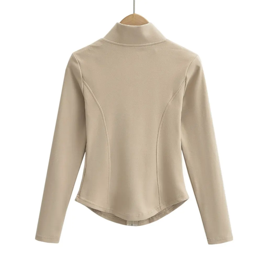 Cárdigan de cuello alto medio a la moda de primavera para mujer, suéter cálido ajustado con cremallera de manga larga de estilo americano y europeo