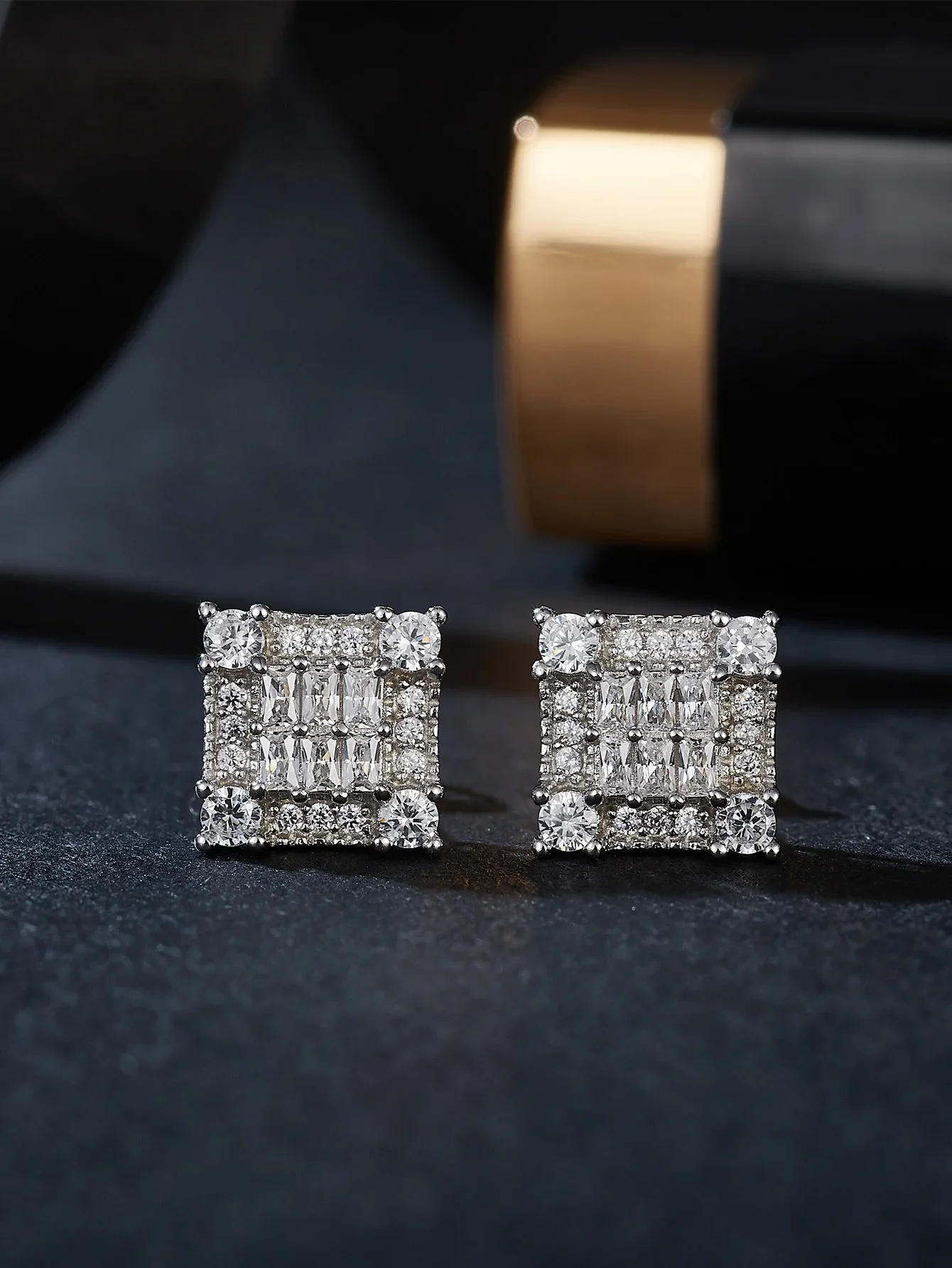 Square Stud Earrings Luxury Full  Moissanite Gra Certificate 925 Silver Earrings Women Engagement Fashion Jewelry