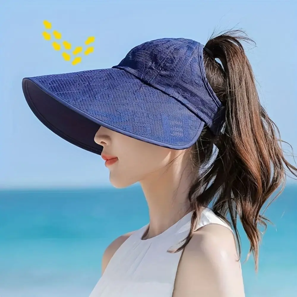 Letter Large Brim Sun Hat Stripes Removable UV Protection Hat Breathable UV Protection Sunscreen Bucket Cap Cycling