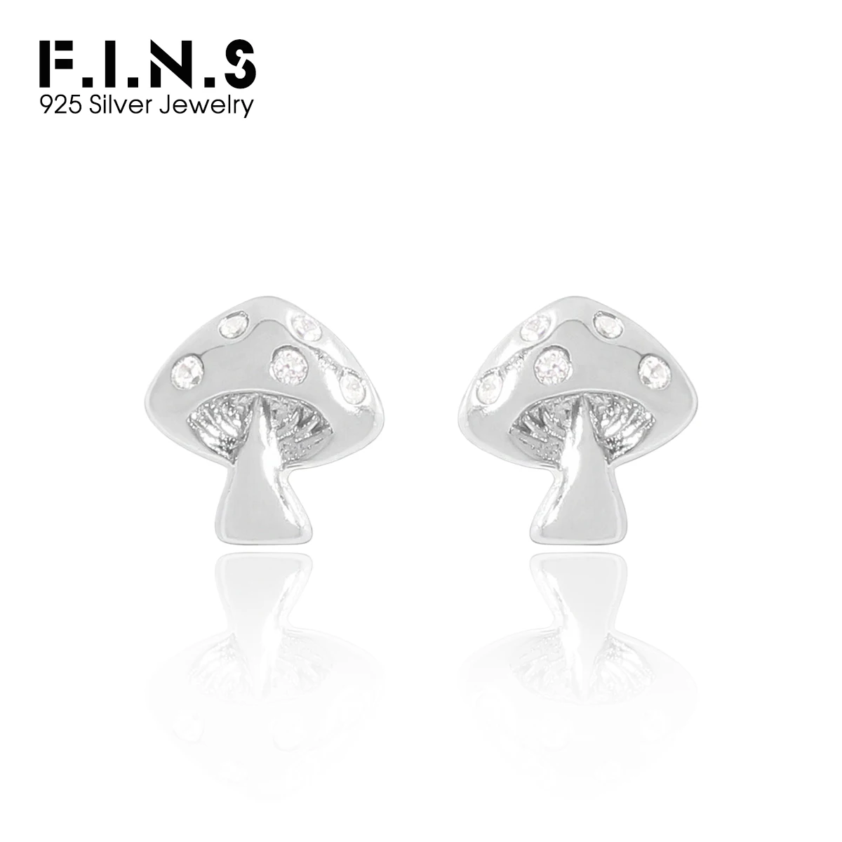 

F.I.N.S Original Zircon Mushroom S925 Sterling Silver Earrings For Women Small Cute Piercing Plant Ear Studs Fine Jewelry Gifts