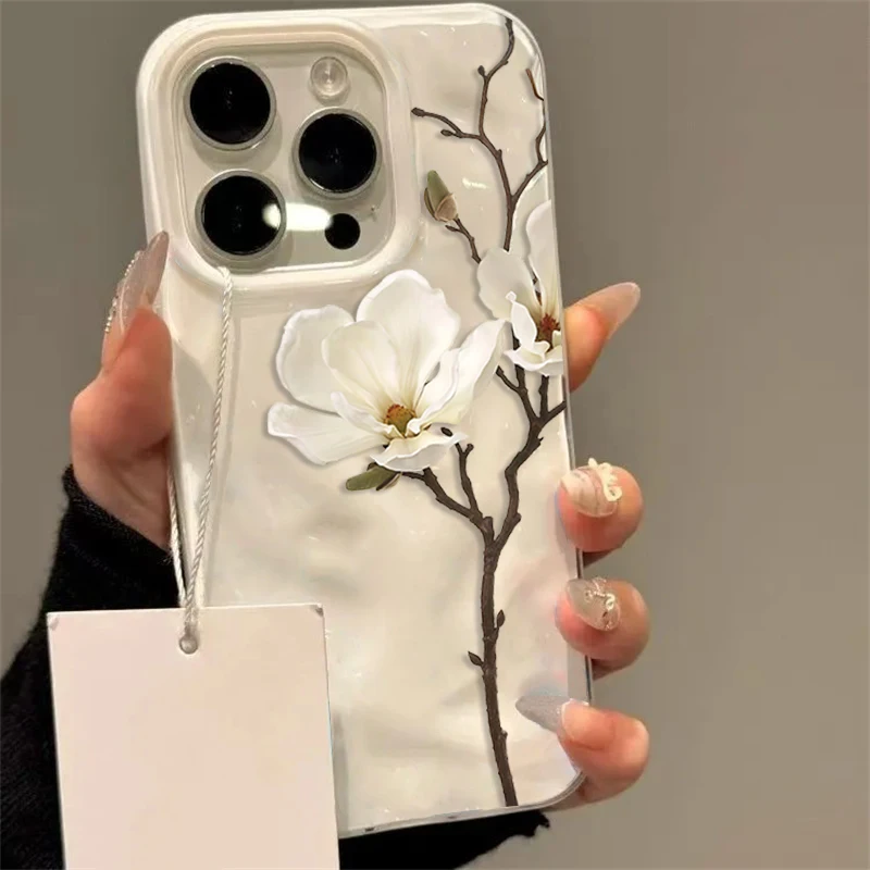 Magnolienblüten Einfache Handyhülle für iPhone 17 16 15 11 14 13 12 Pro Max Plus 17Air Falten-Wellen Weiche Silikon-TPU-Schutzhülle – Detail 3