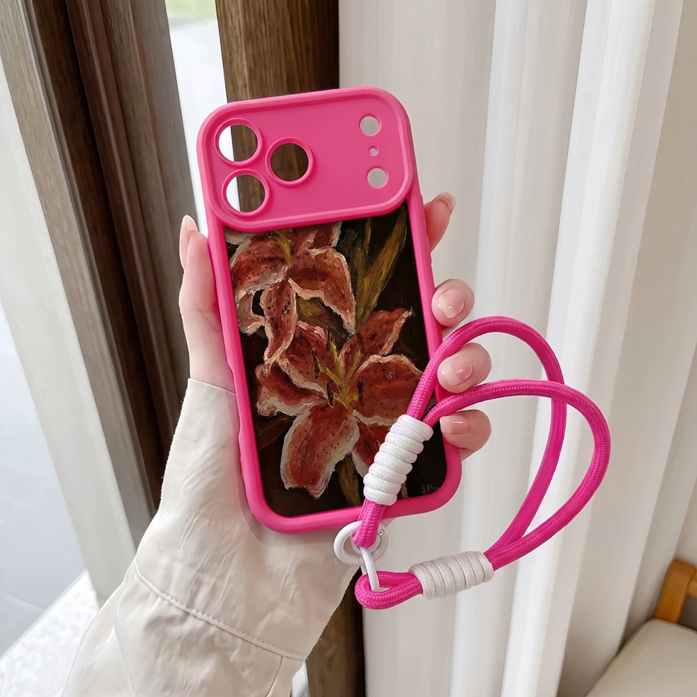 Künstlerische rote Lilien-Handyhülle mit Lanyard für Samsung Galaxy Note 20 S25 S26 Plus S24 S23 FE S25 S24 Ultra A57 A07 5G Silikonhülle – Detail 5
