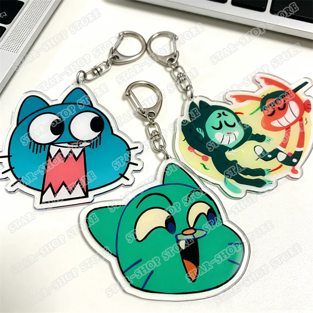 Popular Cartoon Gumball Watterson Keychains for Accessories Lovely Darwin Watterson Tawog Keyrings Jewelry Fans Friends Gifts
