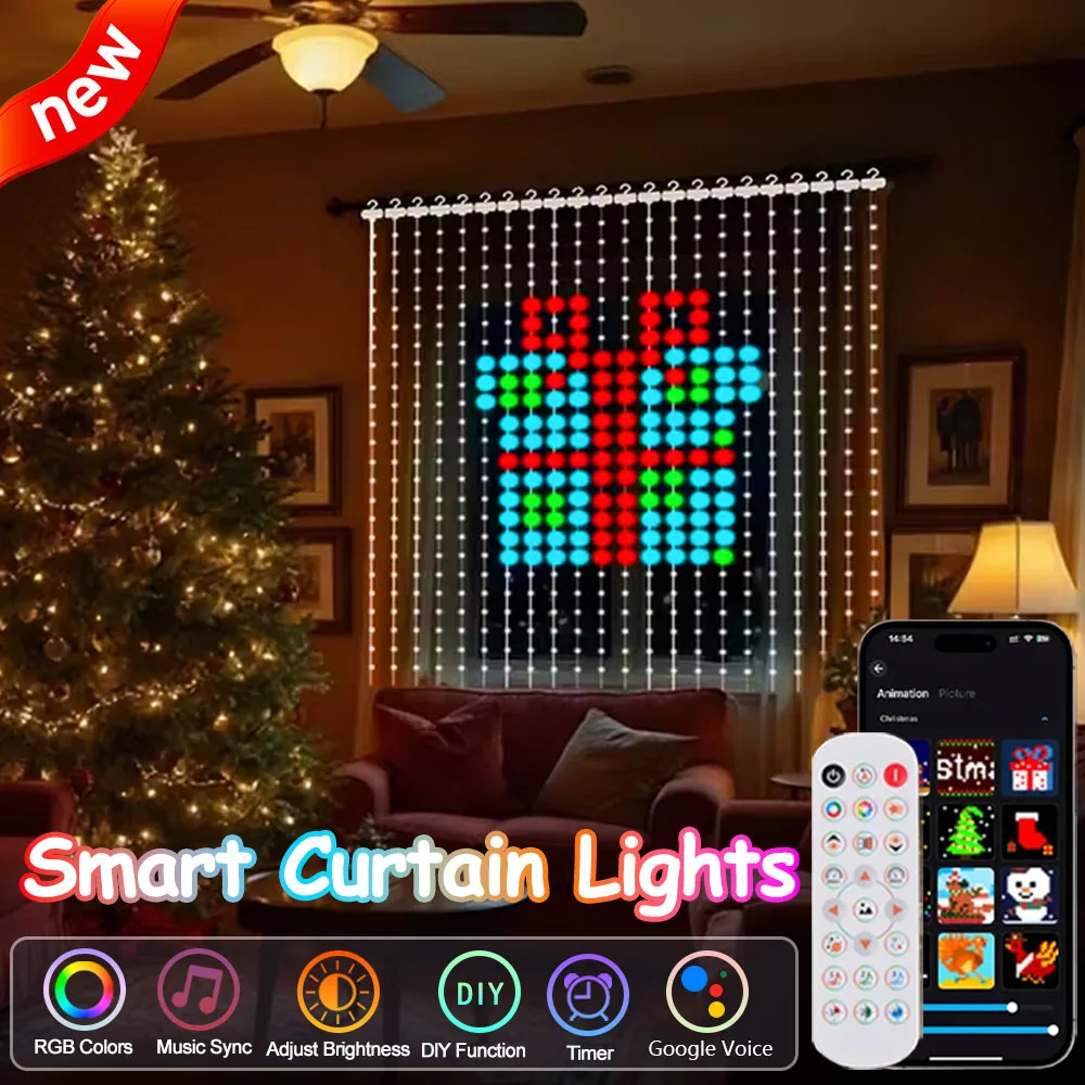 هدايا عيد الميلاد!! أضواء الستار الذكية مع APP التحكم في وضع الموسيقى IP65 للماء أضواء عيد الميلاد في الهواء الطلق ديكور المنزل #1