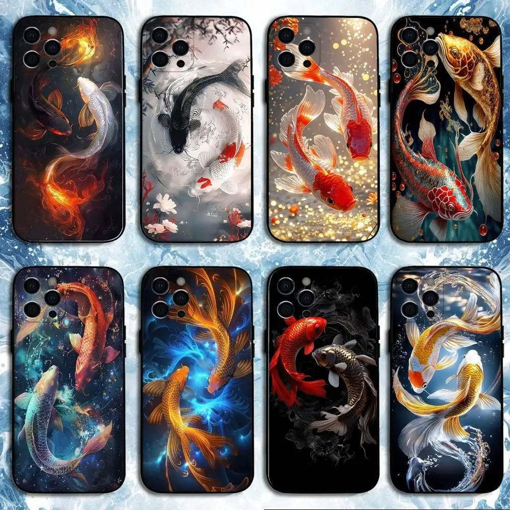 

Fish Phone Case For iPhone17,16,15,14,13,12,11 Plus,Pro Max, Soft Silicone Black Cover