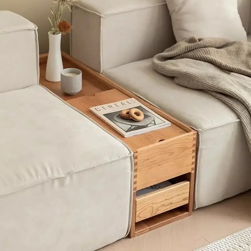 Nordic Japanese-style cherry solid wood module sofa Piedmont side table mobile tea cabinet square corner cabinet crevice side