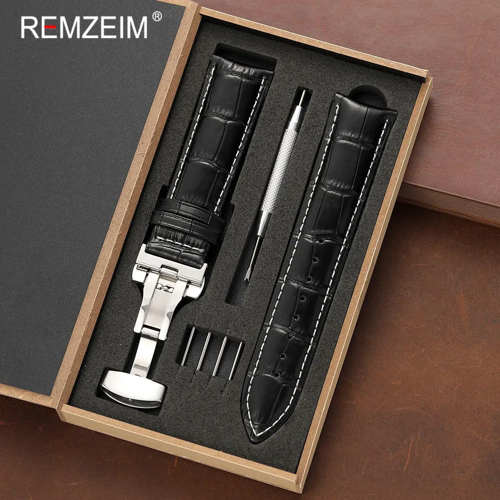Men Butterfly Clasp Bamboo Pattern Watch Strap with Gift Box 18mm 19mm 20mm 21mm 22mm 24mm Replacement Wrist Band