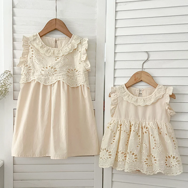 Sisters Infant Girls Toddler Outfit Summer Baby Clothes Embroidery Little Girls Bodysuits Infant One Piece Big Sisters Dresses