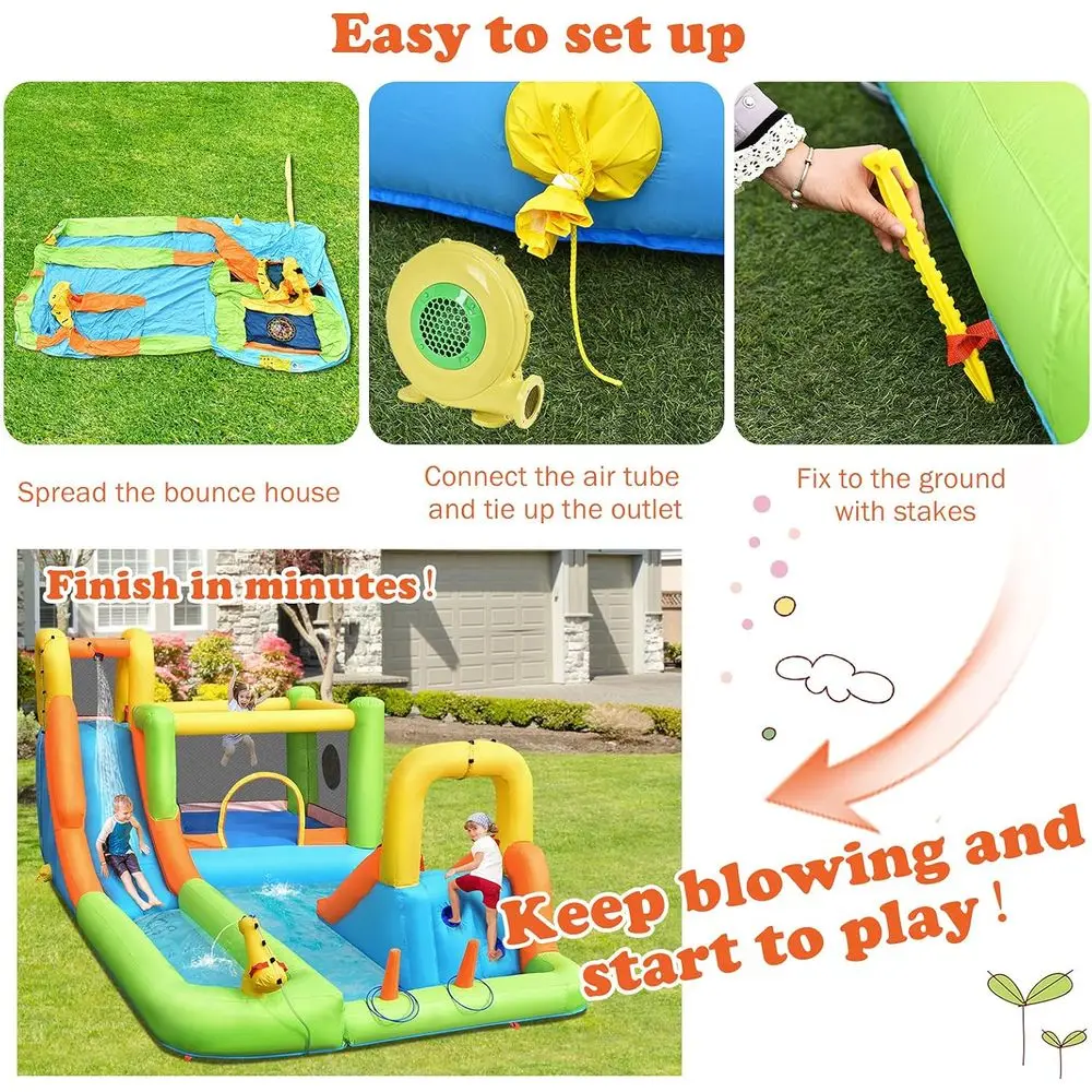 Giant Iatable Bounce House & Waterpark - 8-in-1 plezier voor kinderen en volwassenen - Klimmen, glijbanen, Splash Pool - Achtertuin Ou