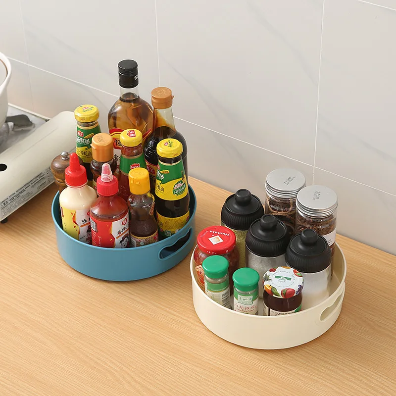 360 Rotatable Tray Spice Jar Plate Kitchen Storage Rack Shelf Seasoning Condiment Holder Bathroom Cosmetic Container Organizer