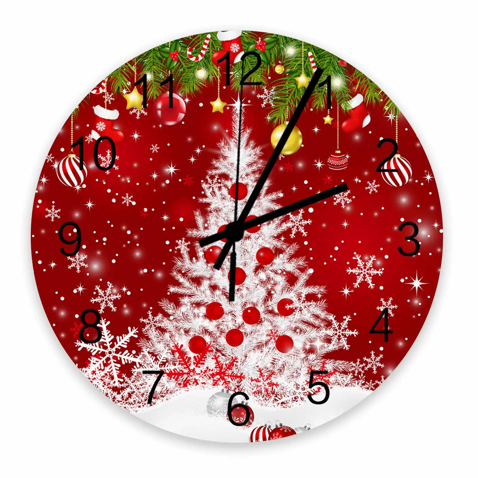 Christmas Tree Christmas Ball Snowflakes Wall Clock Large Modern Kitchen Dinning Round Wall Clocks Bedroom Silent Hanging Watc