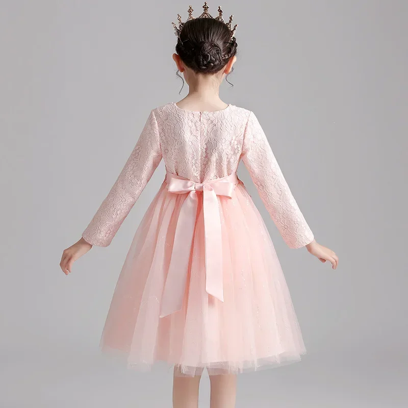 Vestito da ragazza 2023 autunno nuovo abbigliamento per bambini vestito da principessa in rete vestito per bambini fiore vestito da spettacolo per pianoforte per bambini Autu