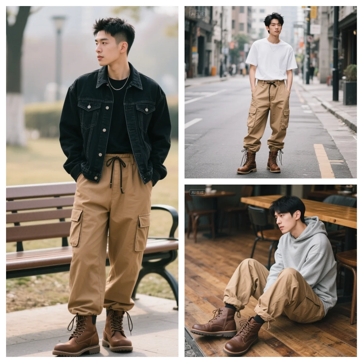 

Autumn Summer Wide Leg Cotton Work Trousers Men's Cone Straight Loose Wear Resistant Pocket Pants Retro Casual Workwear