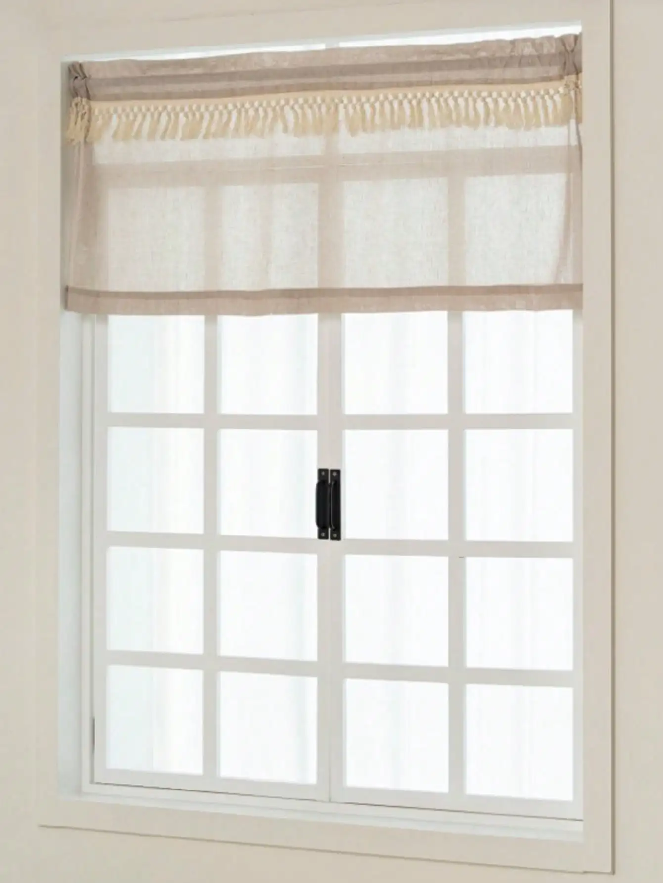 1Pc Pure Color Translucent Non-Intrusive Lace Trim Linen Shade Small Window Curtain Home Decor Privacy Solution