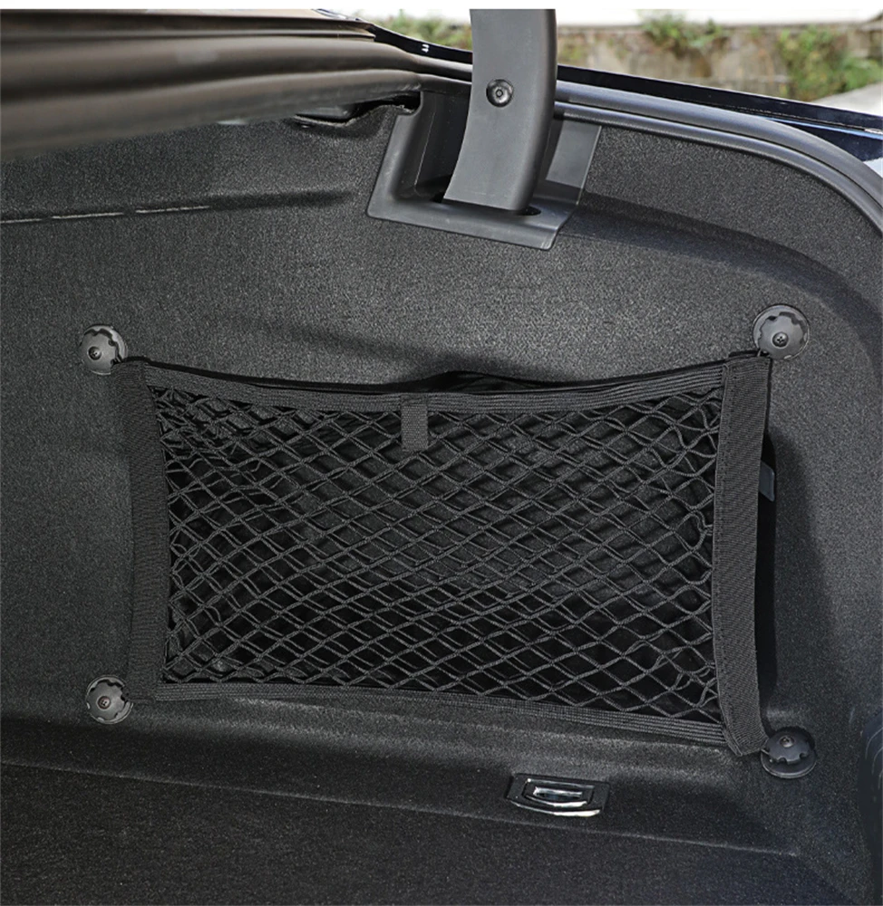 Car Back Rear Trunk Storage Pocket Net Seat Elastic String Net Magic Sticker Mesh Storage Bag Seat Back Drink Holder Tissue Net