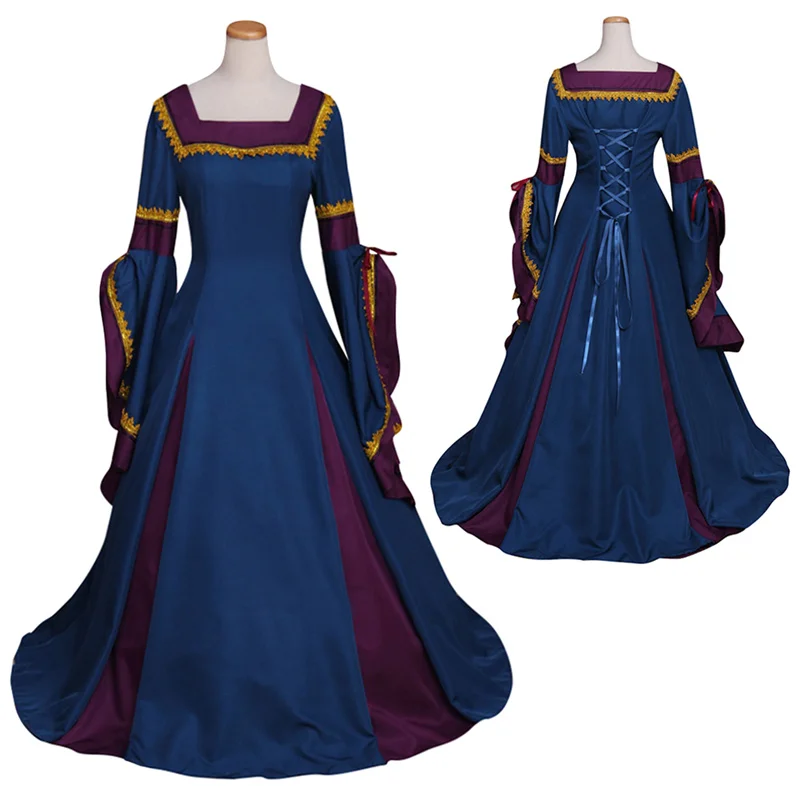 

Medieval Noble Ball Blue Queen Victoria Princess Vintage Dress Gothic Evening Vampire Ball Gown