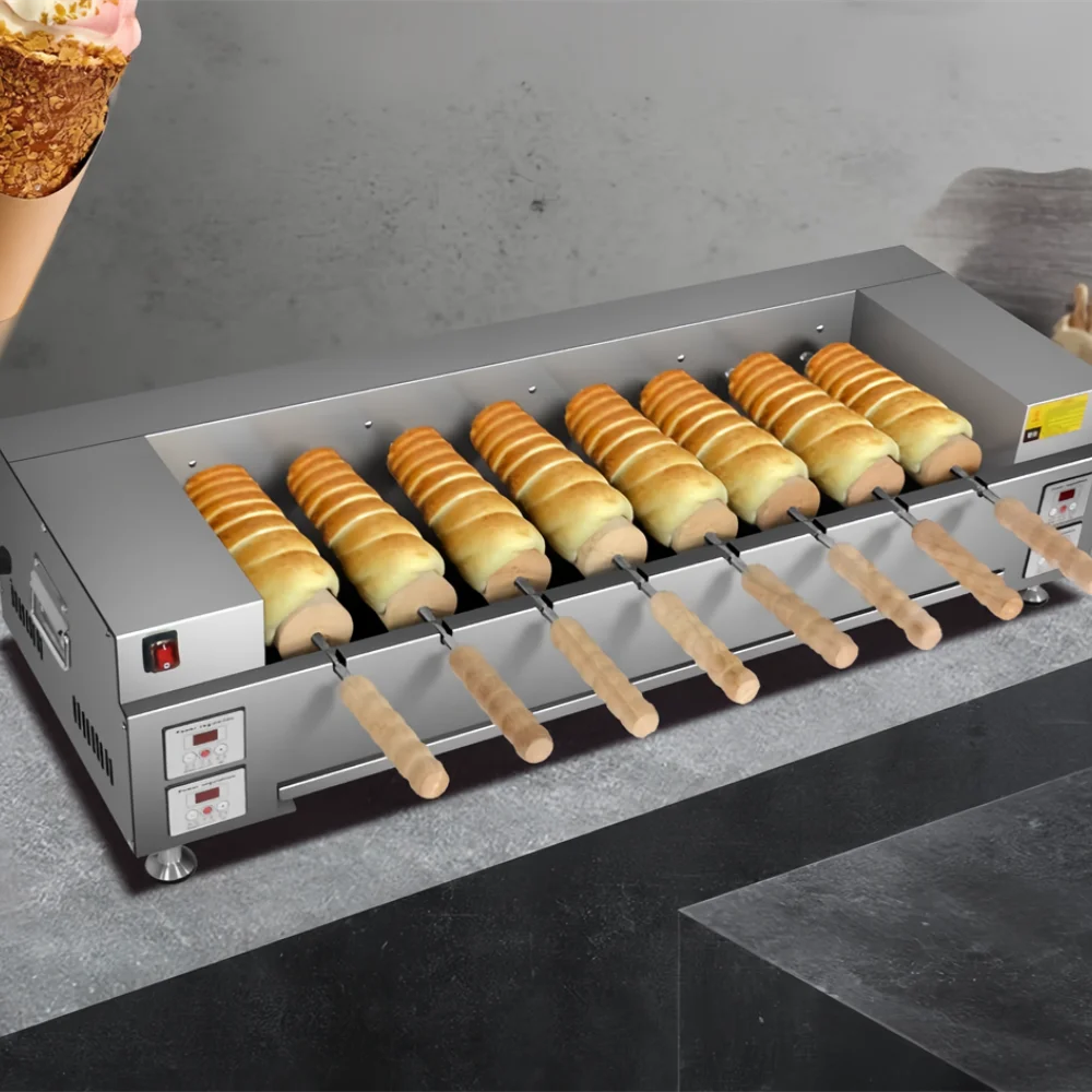 With 8 Roller Electric Hungarian Chimney Cake Maker Chimney Cake Rolls Grill Oven Machine Waffle Maker Bread Roll Baking Machine