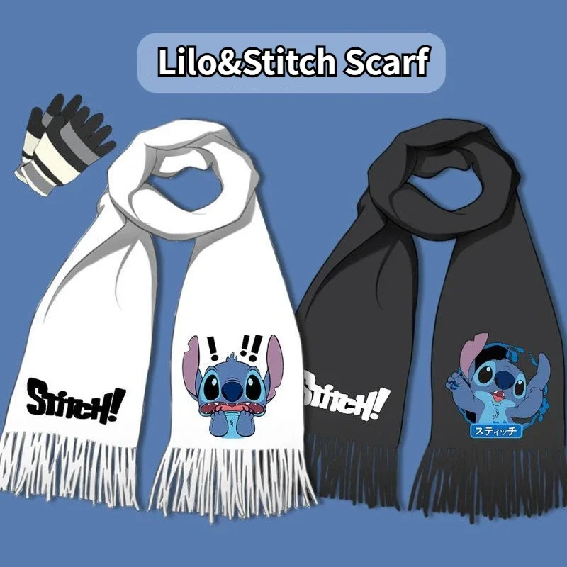 Lilo&Stitch Scarf Disney Cartoon Winter Thickened Children Adult Scarf Stitch Imitation Cashmere Retro Fashion Holiday Gifts