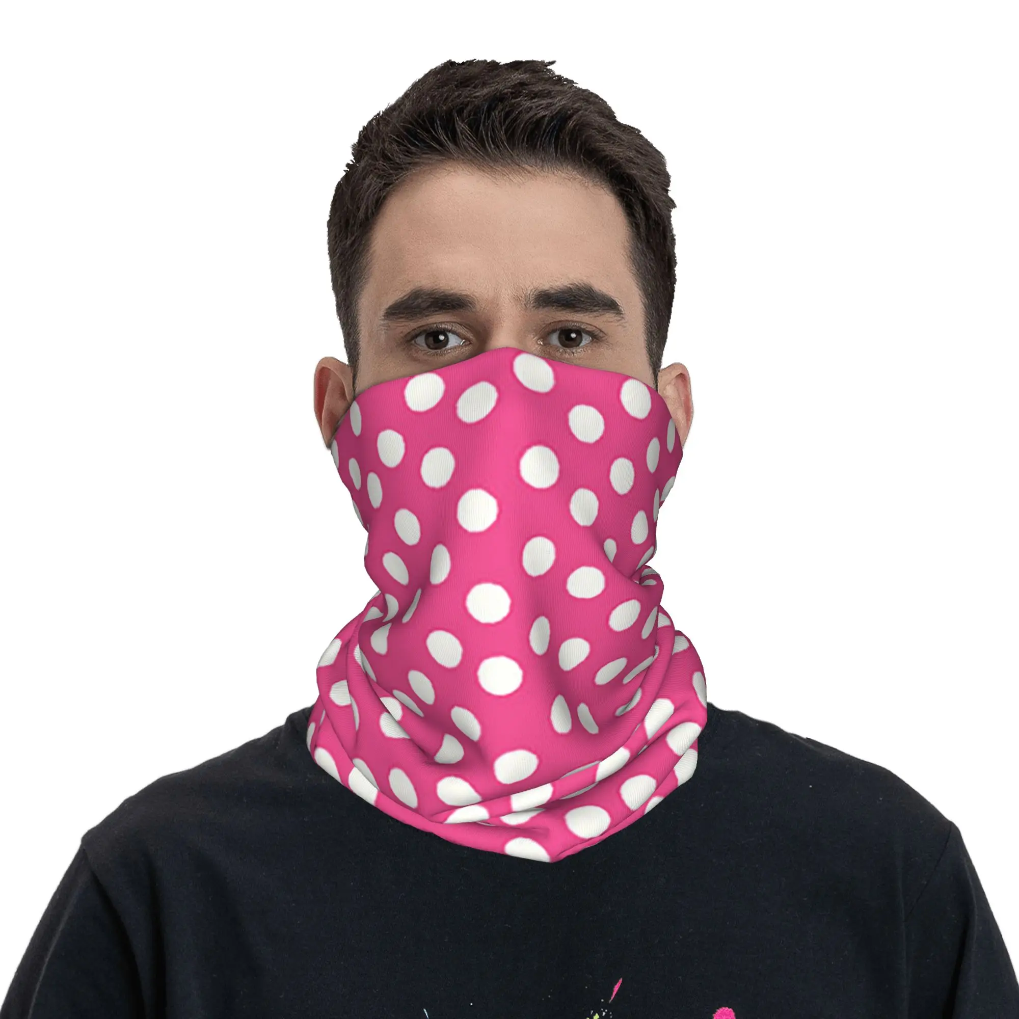 

Pink Polka Dot Stripe Plaid Patterns Bandana Neck Gaiter Printed Wrap Scarf Cycling Scarf Riding Unisex Adult Breathable