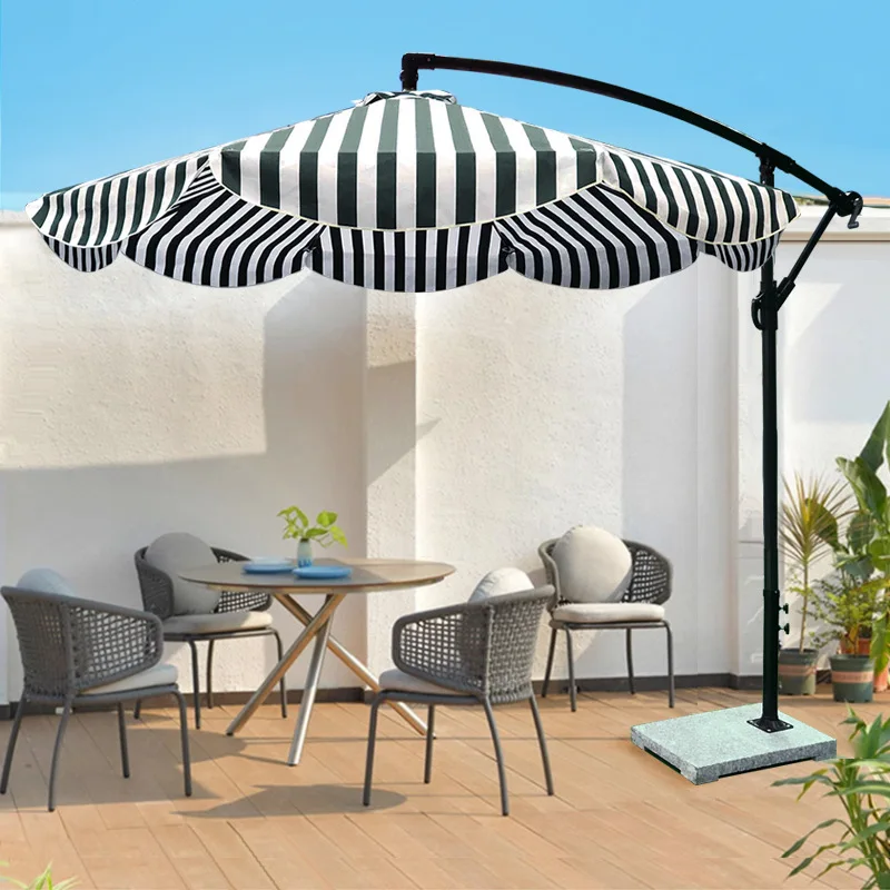Banana umbrella hand iron frame stripe, curved edge horizontal strip vertical strip thickened Yasli tarp, marble base