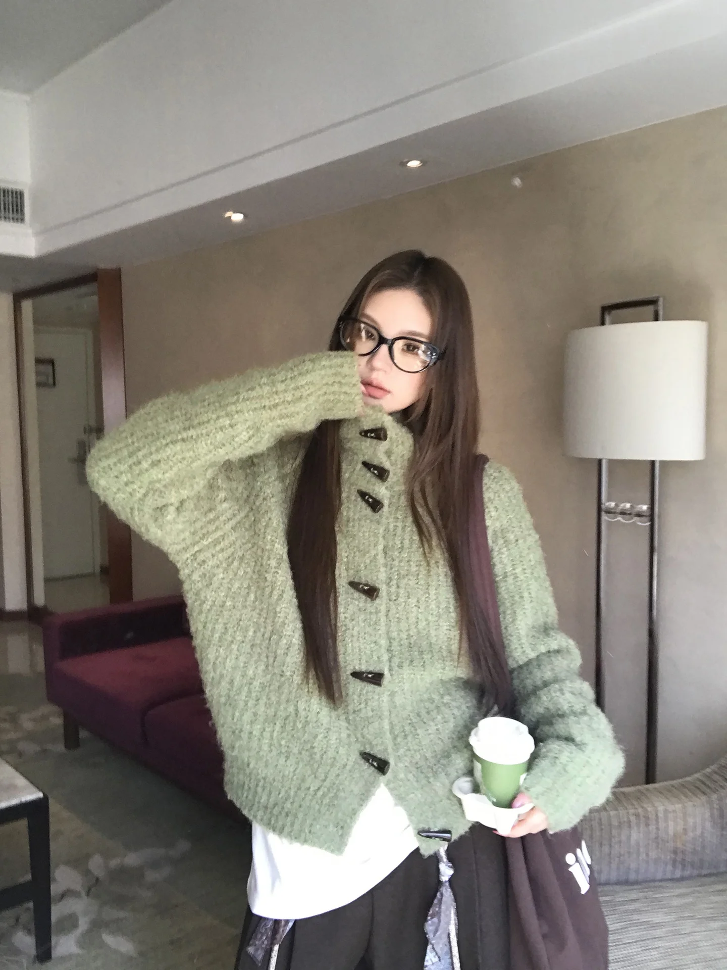

een Knitted Open Cardigan Women's Loose Button-Up Sweater Outerwear Winter Faion Straight Tube Sle Long Sve round Ne