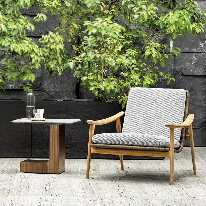 Outdoor tables and chairs teak rain and sun protection hotel coffee open-air furniture courtyard garden leisure rattan chair