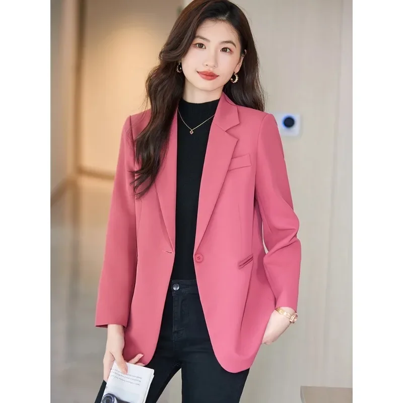 Fashion Autumn Winter Loose Women Blazer Ladies Long Sleeve Single Breasted Coffee Pink Black Female Casual Jacket Coat