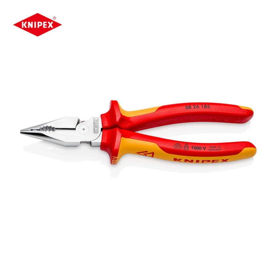 

Комбинированные плоскогубцы KNIPEX с игольчатым носом, 1000 В, изолированные с многокомпонентными ручками, VDE-Tested 08 26 185