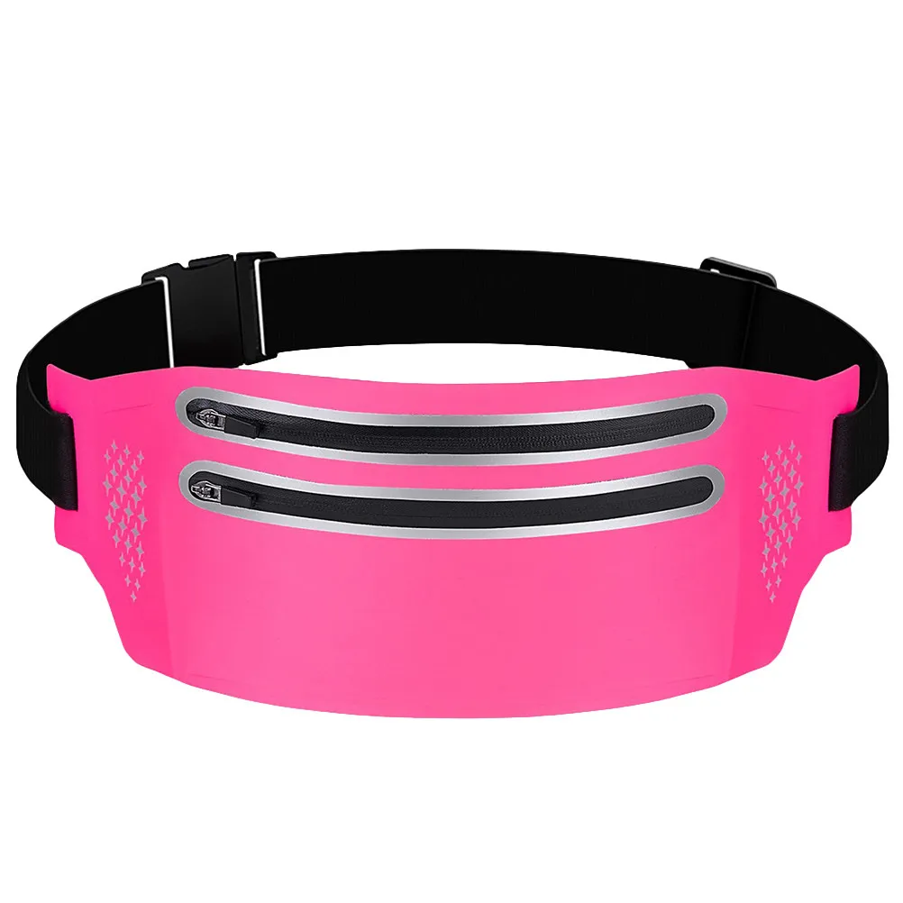 

Slim Women Waist Pack Double Zippers Pocket Phone Storage Outdoor Sports Running Hiking Dog Walking Rosy Double Zippers Pocket