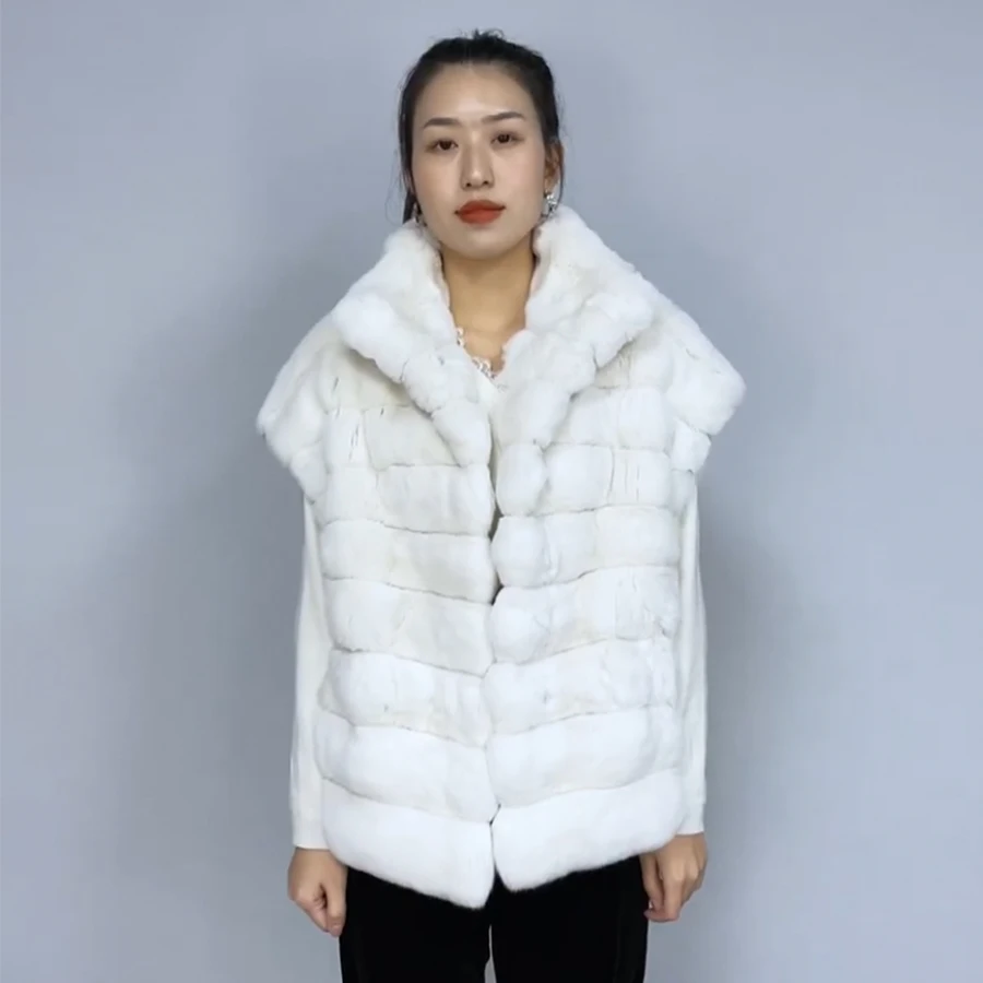 

Chinchilla Real Rex Rabbit Fur Vest Winter Clothes For Women Best Selling Women's Short Fur Vest 2023