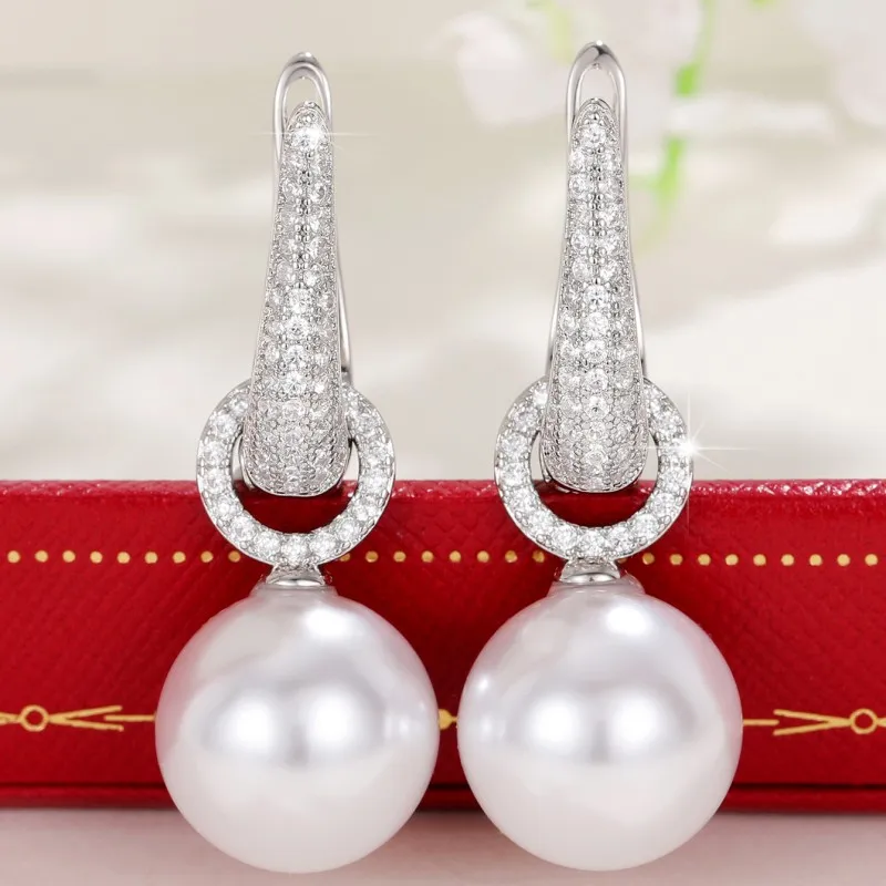 Huitan New Arrival Simulated Pearl Earrings Women Silver Color Fashion Versatile Female Ear Piercing Accessories Wedding Jewelry