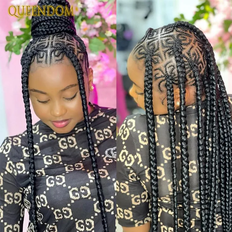 

36-дюймовый синтетический парик спереди, плетеные парики с цветком для чернокожих женщин, косички, кружевные парики с детскими волосами, прозрачные парики на шнурке