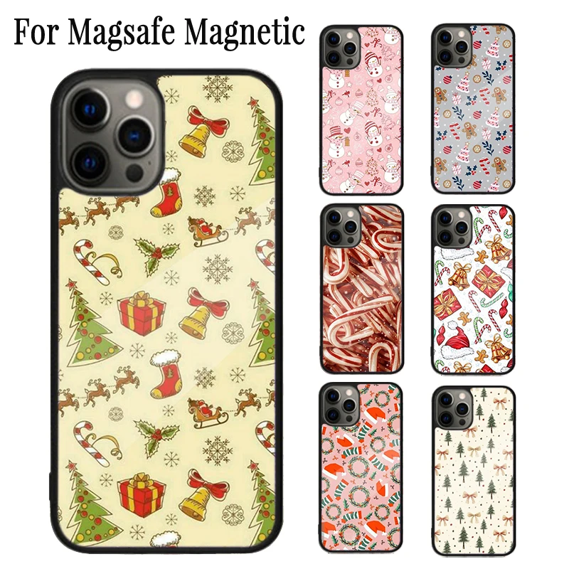 Merry CHRISTMAS TREE Candy Cane Magnetic Phone Case For iPhone 16 15 14 Plus 13 12 Mini 11 Pro Max Magsafe Wireless Cover