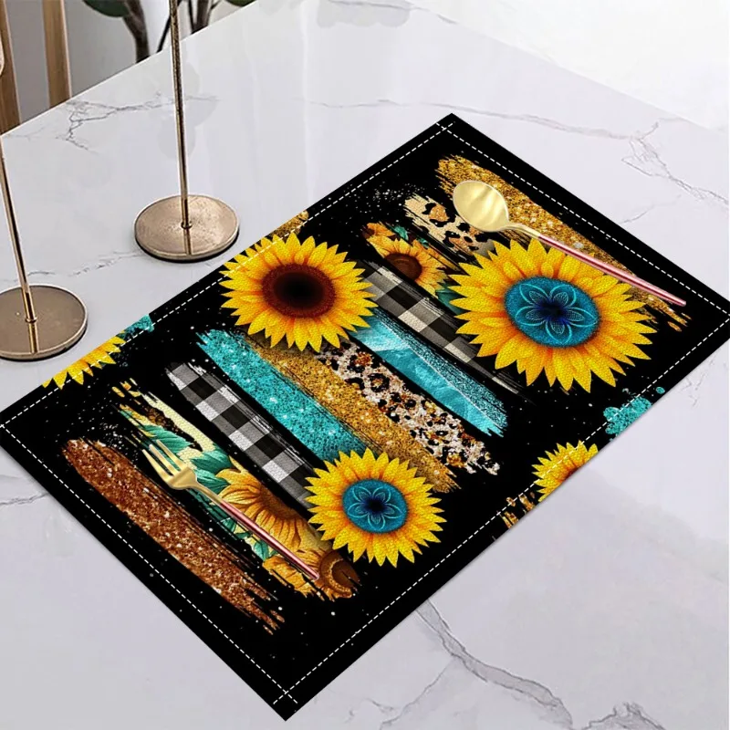 Sunflower Linen Placemat Dining Table Mat Suitable During Dining Flower Festivals Such As May 5th in Day of The Dead Decoration