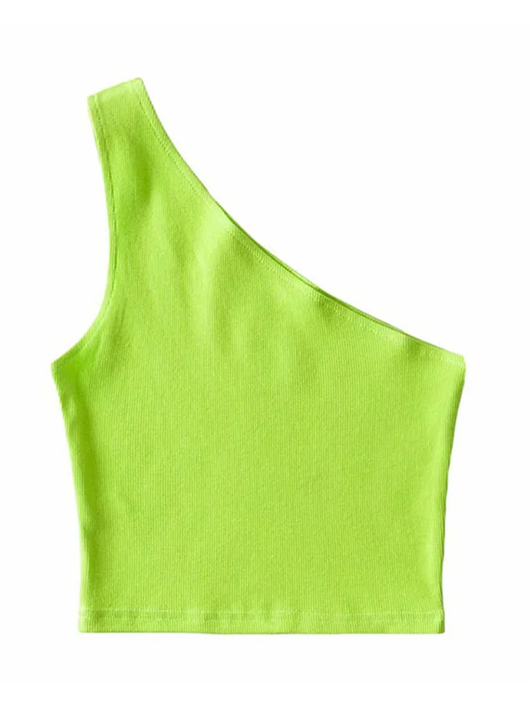 One Shoulder Cropped Tanks Top Women Summer Sleeveless Tanks Camis Sexy Oblique Collar Elastic Corset Slim Crop Tops Tube Lady