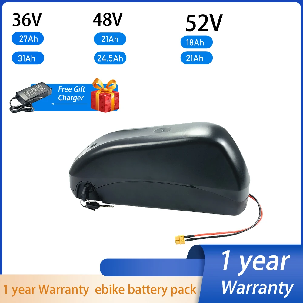 Big Capacity 36V 48V 52V Down Tube Battery 18Ah  21Ah 24.7Ah 27Ah 31Ah for BaFang 250W-1250W Motor Electric Bicycle